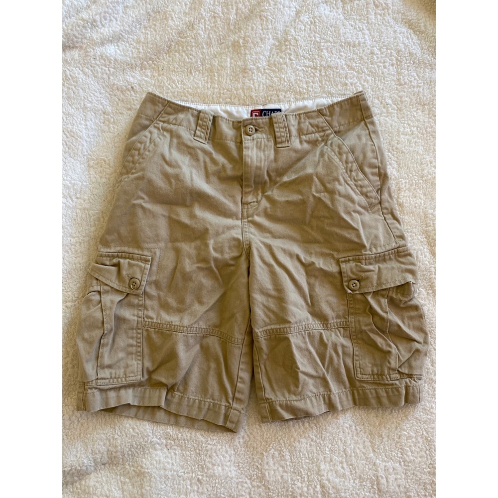 Chaps Boys Tan Khaki Cargo Shorts Size 12 Cotton Multi Pocket Utility Casual